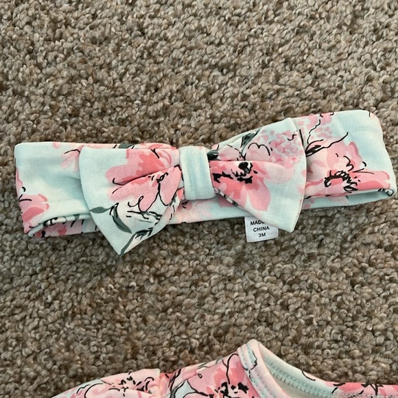 Little Me Floral Zip Footed One-Piece and Headband - Picture 6 of 10